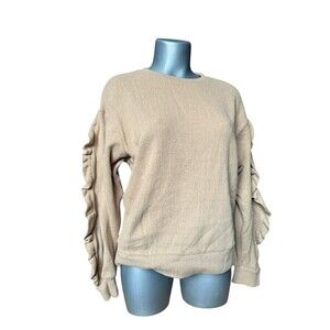 A new day long ruffle sleeve crew neck sweater XS tan